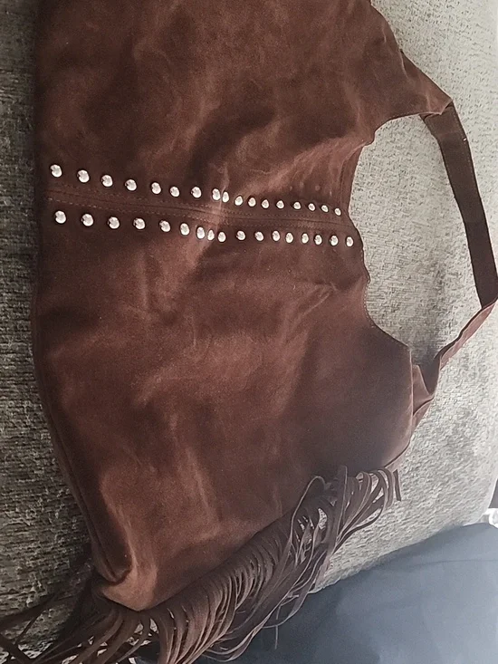 Suede Fringe Hobo Bag in Dark Brown - Picture 2 of 6